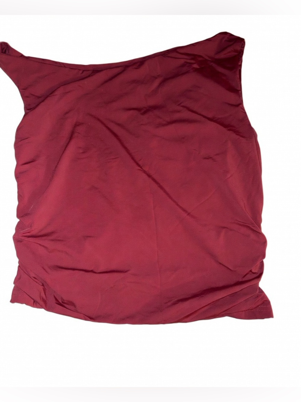 White Fox Boutique One-Shoulder Ruched Crop Top - Burgundy -XL - Picture 3 of 6